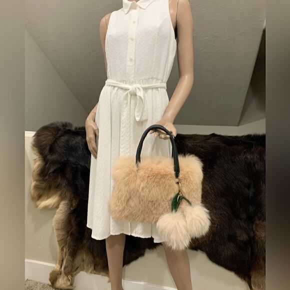 Handmade Luxury Real Fox Fur Tote/Crossbody & Fur Ball Keychain/Bag charm - Picture 3 of 16